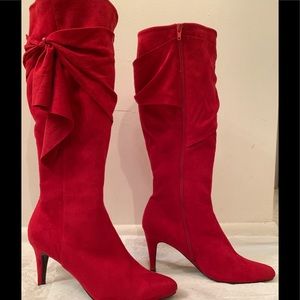 Red suede boots.